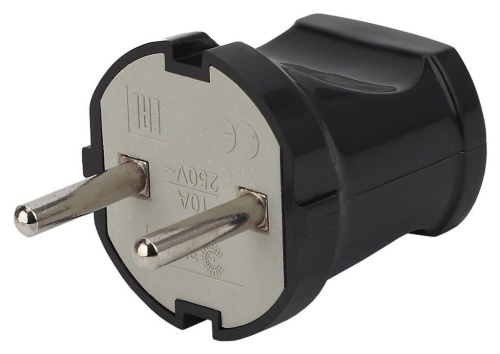 Вилка прямая 10А без заземления черная Vx1-В Эра