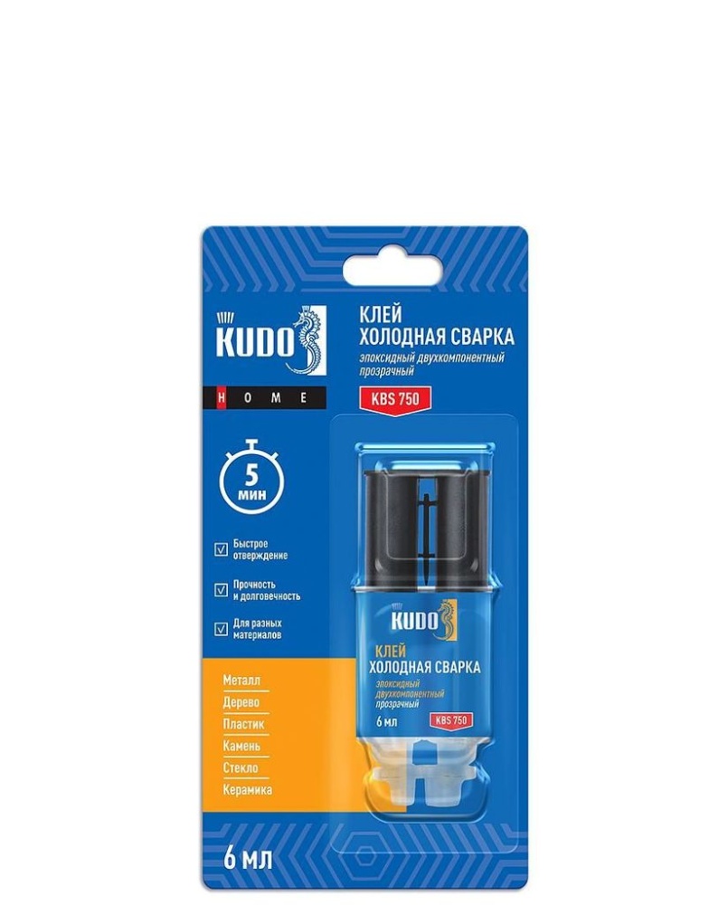 Клей эпоксидный Kudo Home KBS-750 двухкомпонентный прозрачный (6 мл)/12