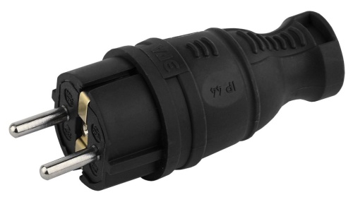 Вилка прямая 16А с заземлением каучук IP44 черная Эра